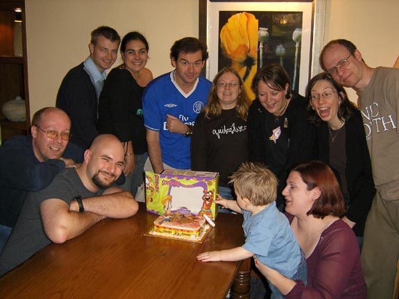 [Tom's birthday party in the pub (!) - but he's more interested in the cake!]